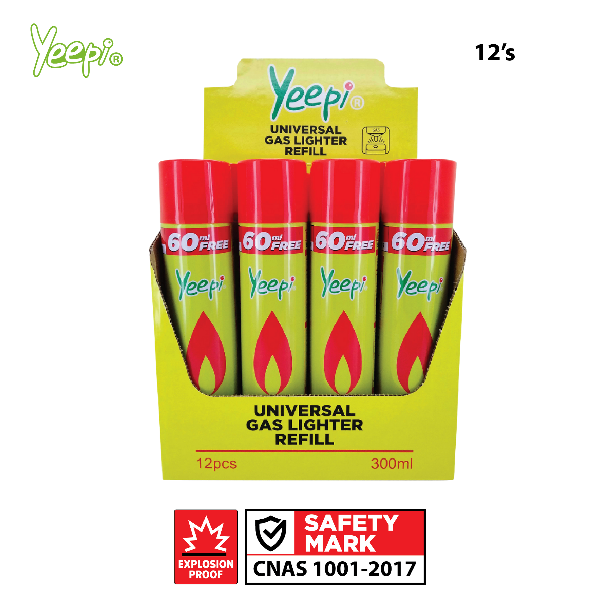 Yeepi Universal Can Gas Lighter Refill 8050 300ml (12 units) Gas